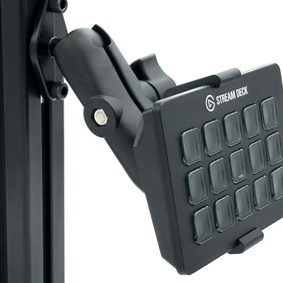 Image 4 — Extrusion adapter detail
Close-up of the 3D printed 8020 / 40 Series extrusion adapter included with the Stream Deck mount, designed to bolt securely into the T-slot channel of aluminium profile sim racing and flight sim cockpits. The dedicated adapter locks the mount firmly to the rig without flex or rattle under load, while the RAM-compatible interface connects to the included aluminium RAM Mount arm. All bolts and T-slot hardware are supplied.
