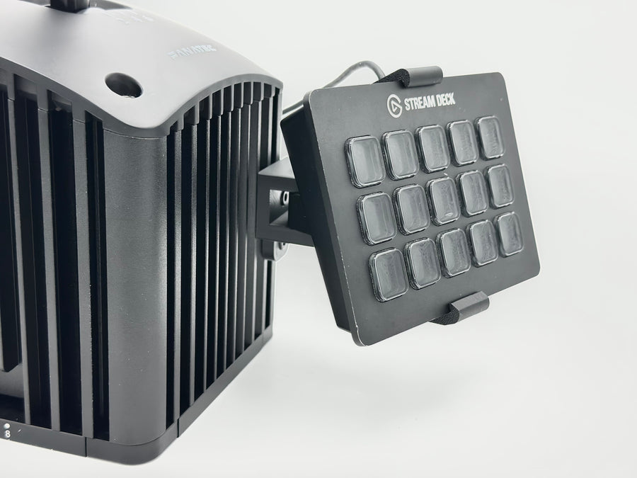 Fanatec ClubSport Shifter Stream Deck Mount with height, left-to-right and tilt adjustment. Fits 15-key MK1, MK2 and Scissor Keys. All hardware included.