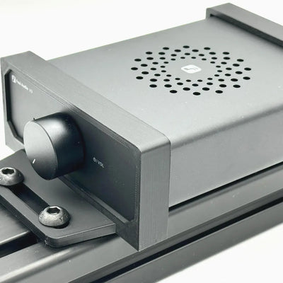 Fosi Audio V3 sim racing amplifier mount attached to 8020 aluminium profile cockpit for bass shaker setup - Sim racing immersion upgrade