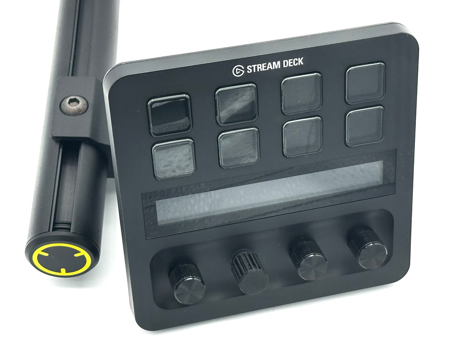Feature-focused
Stream Deck Plus mount for Fanatec ClubSport GT Cockpit, designed for sim racers who want physical dials within reach of the wheel. The bracket secures the Elgato Stream Deck Plus — 8 LCD keys, 4 rotary dials, and a touchstrip — to the ClubSport Accessory Arm via a fully adjustable RAM Mount. Ideal for adjusting brake bias, traction control, and ABS on the fly.