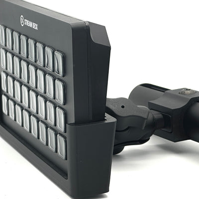 Stream Deck XL mounting bracket compatible with the Fanatec ClubSport GT Cockpit. Holds the 32-button Elgato Stream Deck XL in an ergonomic position next to the steering wheel. Made from 3D printed adapters and durable aluminium with a black powder-coat finish RAM Mount, it attaches to the cockpit's extruded profile using included T-nuts and bolts. Adjustable angle for personalised viewing. Ideal sim racing accessory for streamers and serious iRacing, ACC, and rFactor 2 drivers. (