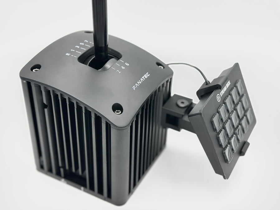 Fanatec ClubSport Shifter Stream Deck Mount with height, left-to-right and tilt adjustment. Fits 15-key MK1, MK2 and Scissor Keys. All hardware included.