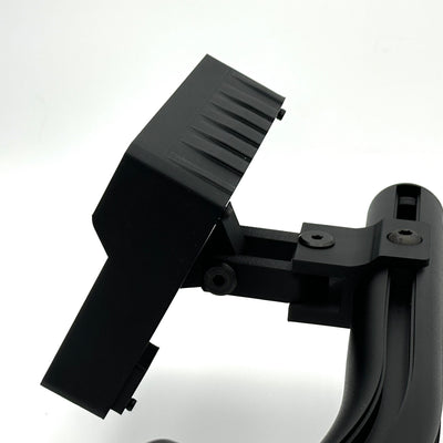 Dual-axis adjustable Stream Deck mount for Fanatec ClubSport angled toward the driving position
