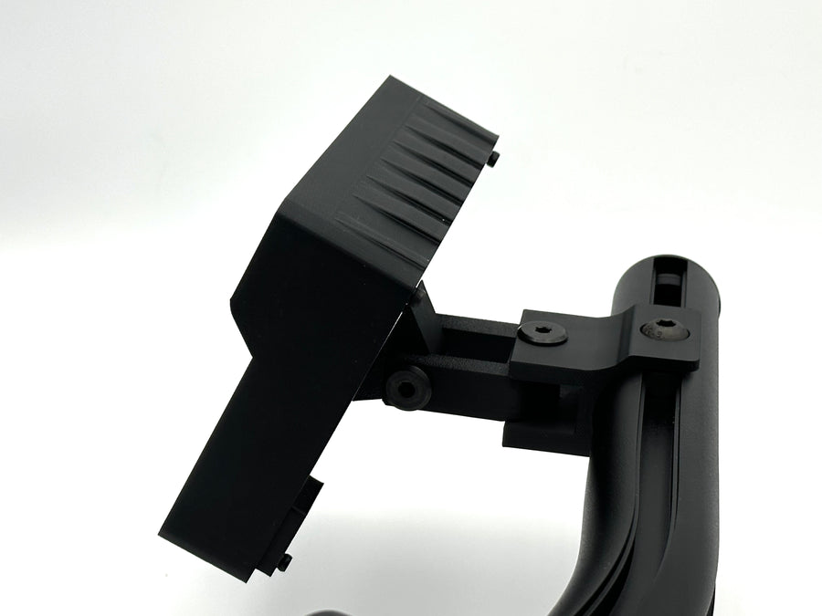 3D printed Stream Deck enclosure for Fanatec ClubSport GT Cockpit with dual-axis adjustable mount, shown fully assembled