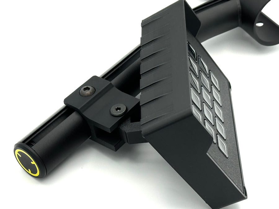 3D printed Stream Deck enclosure for Fanatec ClubSport GT Cockpit with dual-axis adjustable mount, shown fully assembled