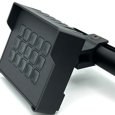 Stream Deck enclosure installed on Fanatec ClubSport GT Cockpit accessory arm with 15-key Elgato Stream Deck fitted
