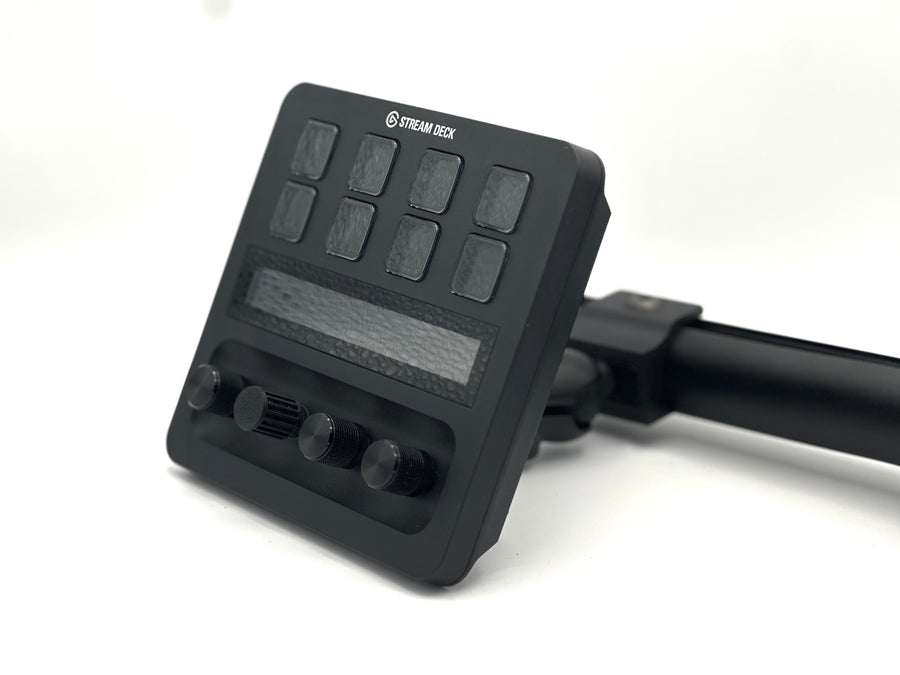 Feature-focused
Stream Deck Plus mount for Fanatec ClubSport GT Cockpit, designed for sim racers who want physical dials within reach of the wheel. The bracket secures the Elgato Stream Deck Plus — 8 LCD keys, 4 rotary dials, and a touchstrip — to the ClubSport Accessory Arm via a fully adjustable RAM Mount. Ideal for adjusting brake bias, traction control, and ABS on the fly.