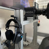 Black headphones and gloves holder for aluminium profile sim racing cockpits. 80 40 series headset holder. Sim racing gloves holder. Sim racing cable management