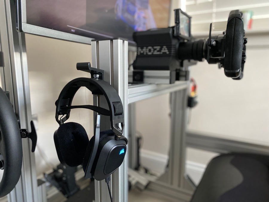 Sim Racing Headphone & Gloves Holder - Profile Mount for sim racing gloves and VR headset, cable management